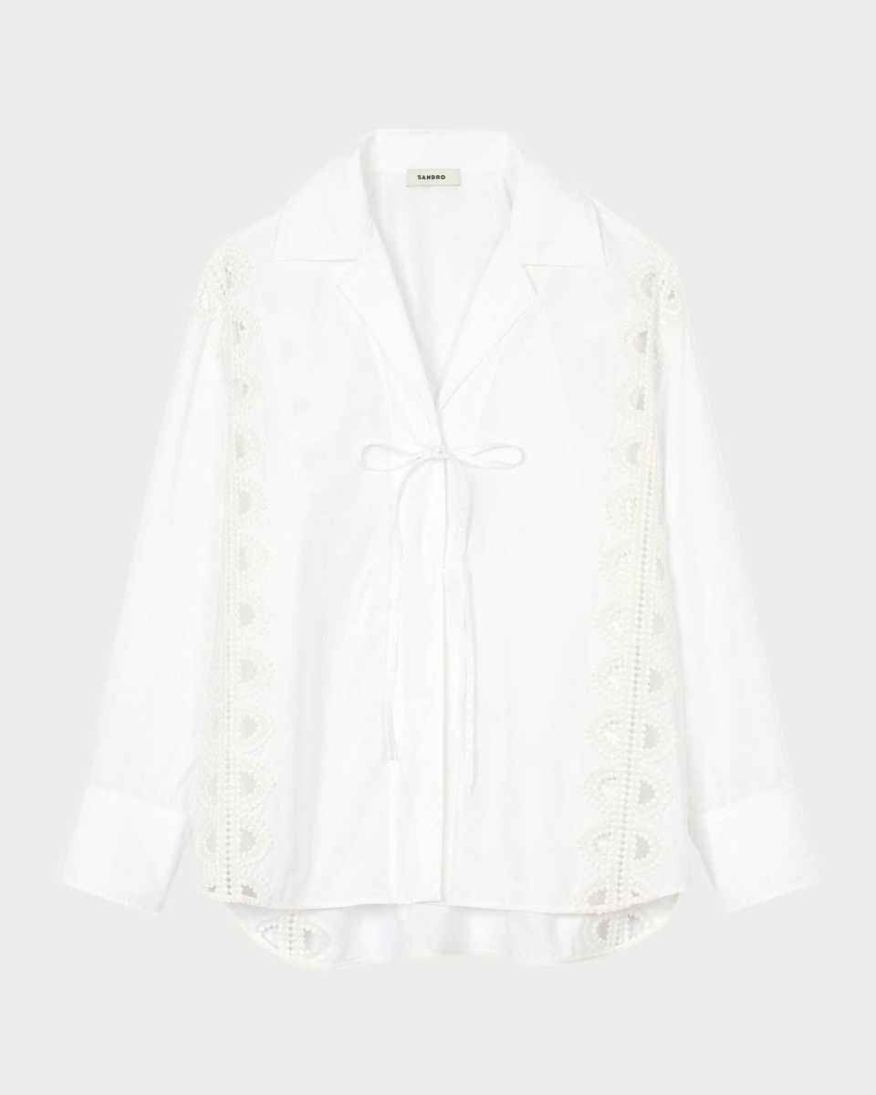 Obelle Embroidered Tie-Front Shirt